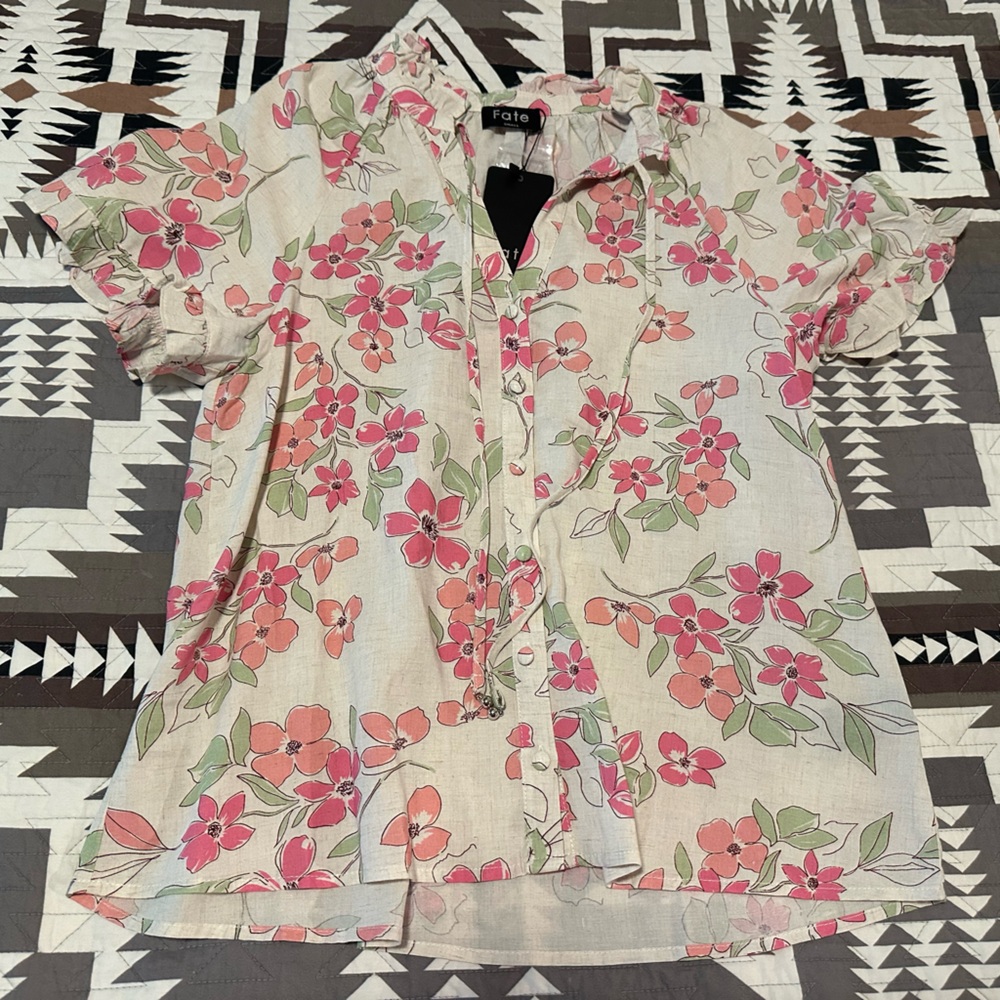Fate Floral Top with Pink and Green Accents
